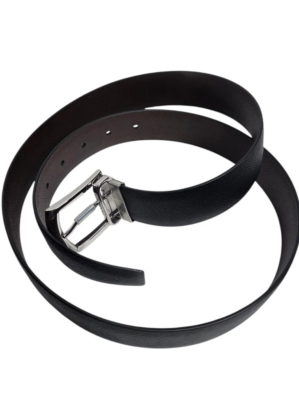 Prada Saffiano Reversible Leather Belt - Black/Brown